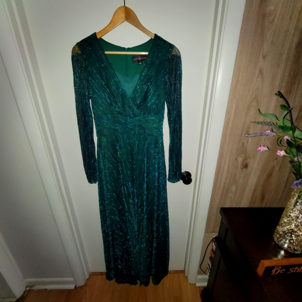 "Alexa" Long Sleeve Metallic Knit Dress